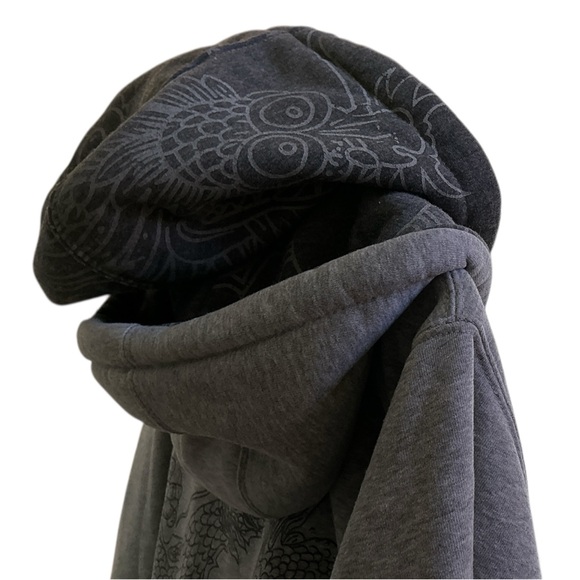 KENPO Gray double Zip-Up layered Hoodie dragon print medium - Picture 6 of 6